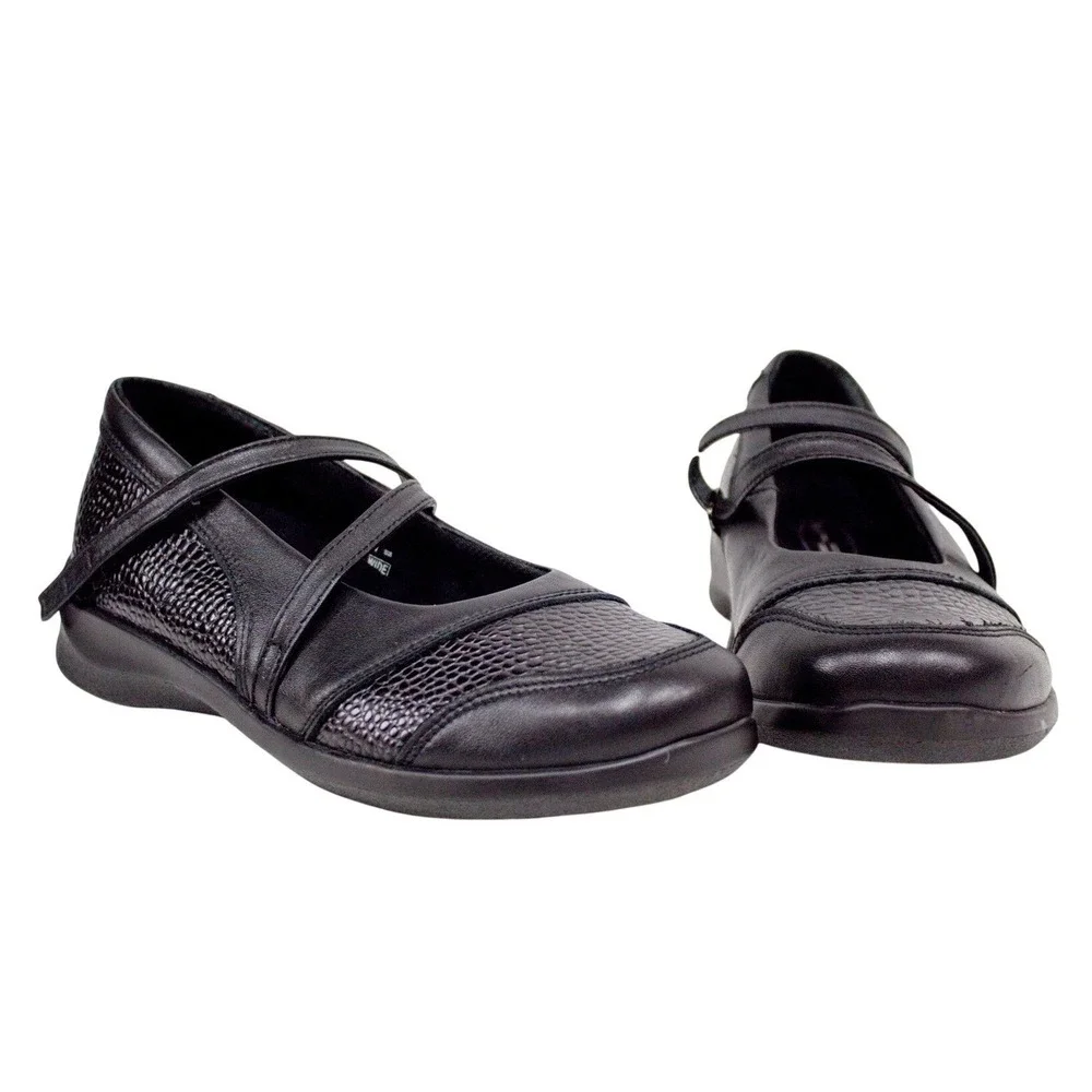Aetrex Mary Jane Shoes Black Textured Pebbled Leather Comfort Size 7.5